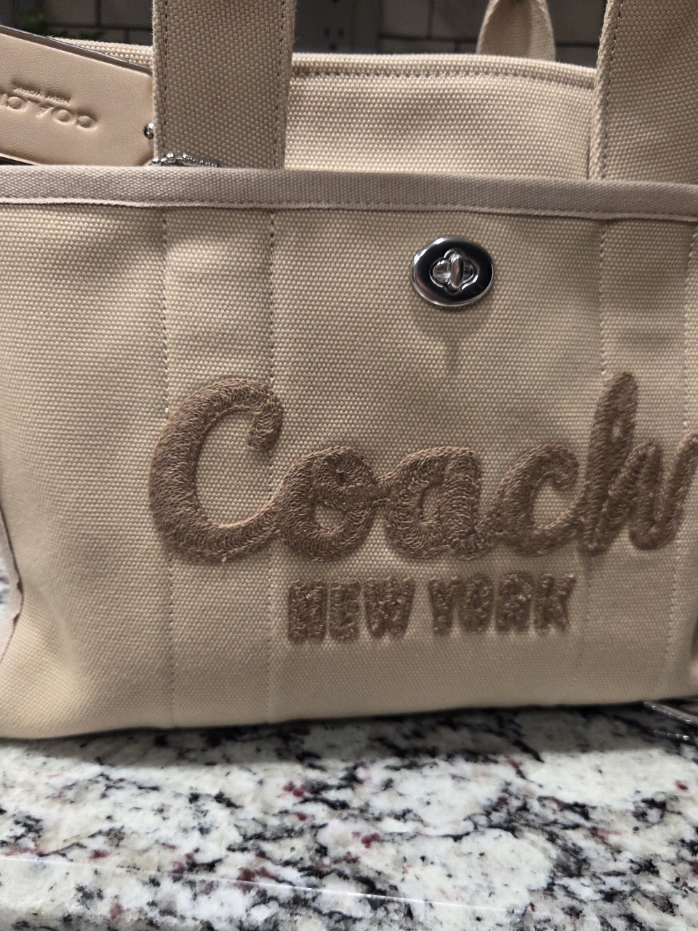 Coach Beige Canvas Tote Bag - Embroidered Logo